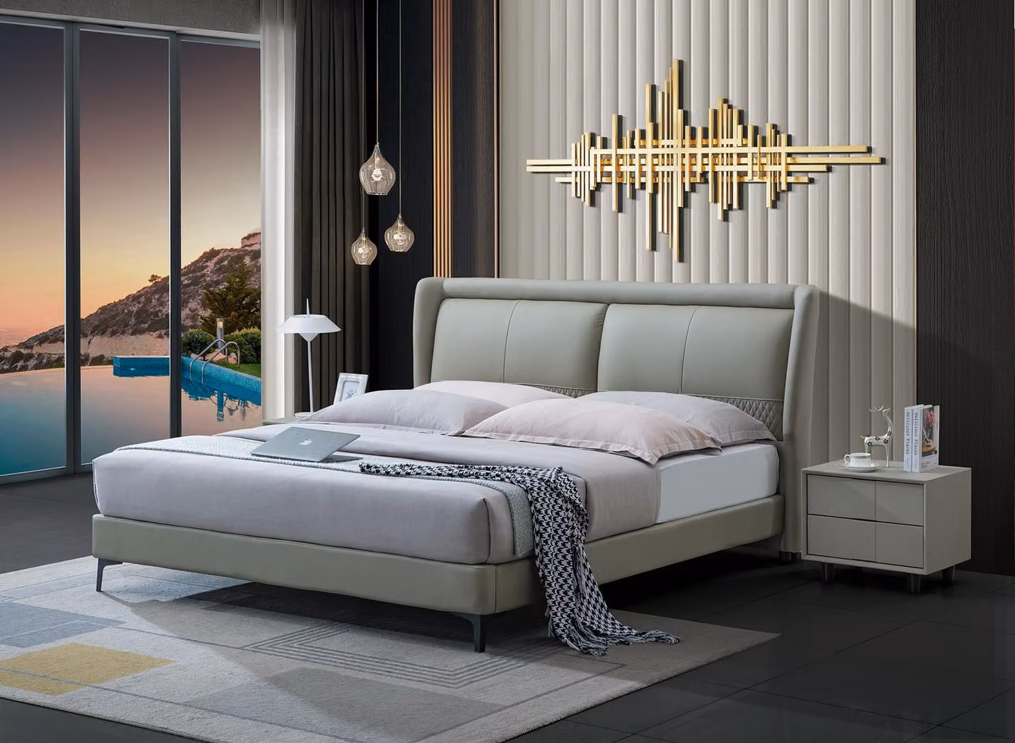Bett Polster Design Luxus Doppel Hotel Betten Ehe Schlaf Zimmer Textil 180x200cm