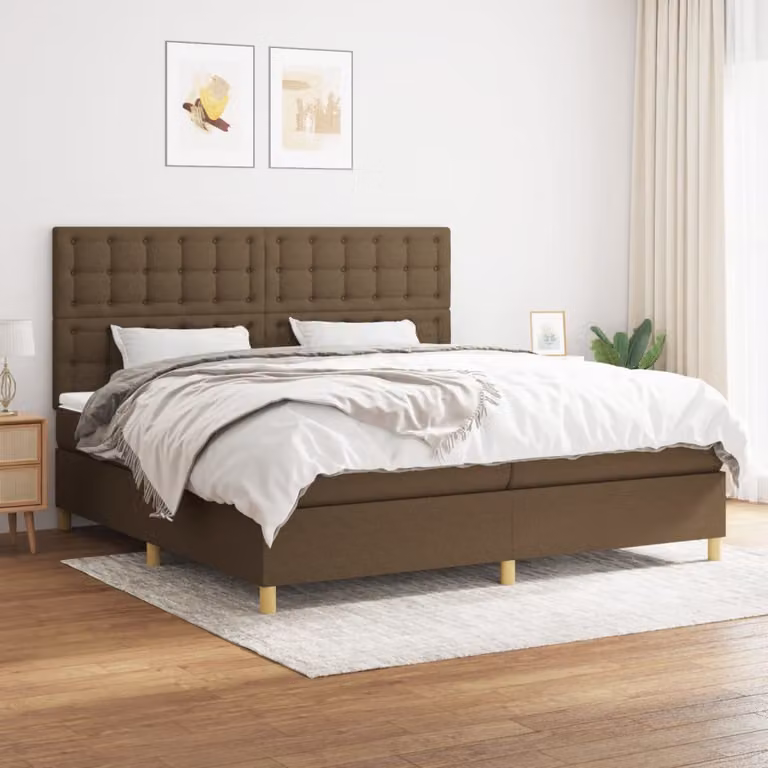 Letto Ibrido vidaXL con Giroletto a Molle e Materasso a Tasche, Marrone e Bianco, L/P/H: 200 x 200 x 128 cm
