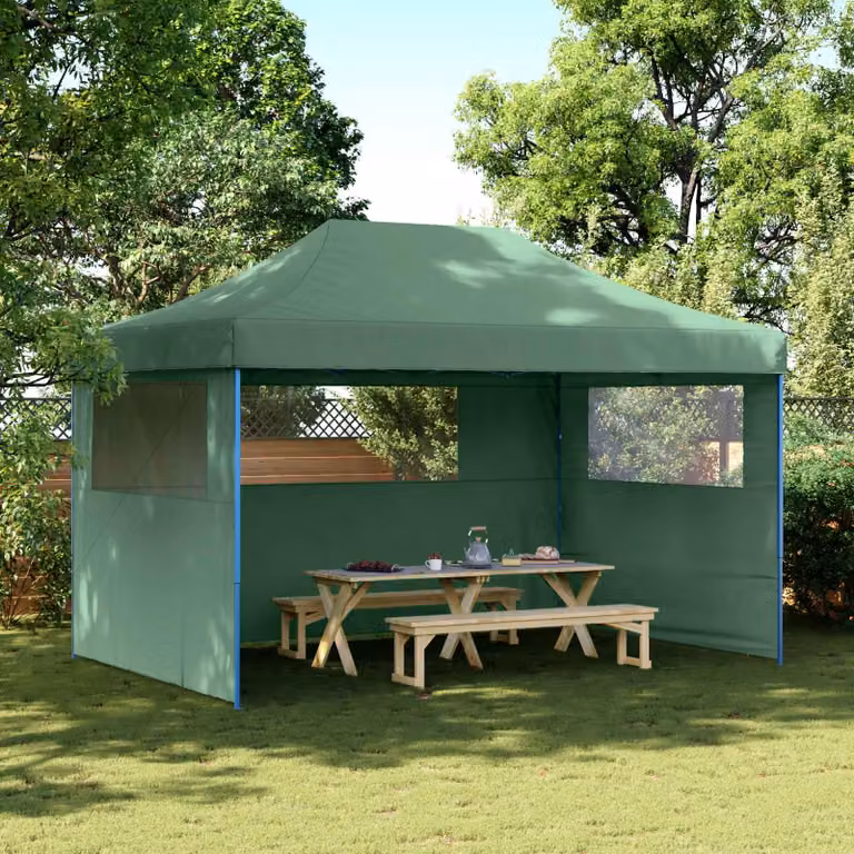 Tenda Party vidaXL in tessuto Oxford verde e bianco con struttura in acciaio, L 440 x P 292 x H 315 cm