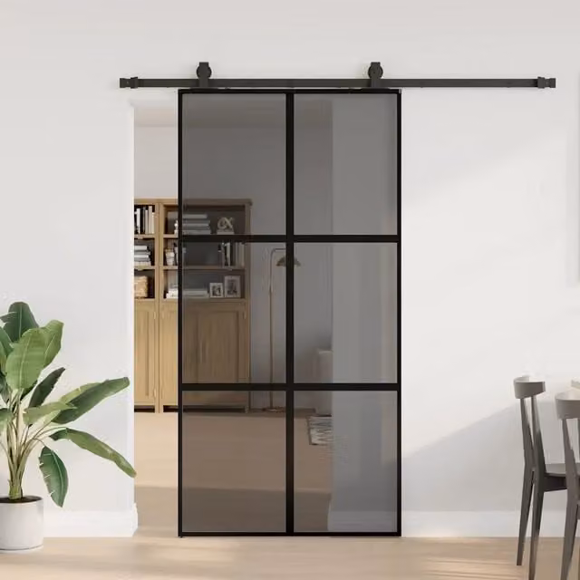 Porta Scorrevole Moderna VIDAXL in Vetro Temperato Trasparente e Alluminio con Ferramenta Nera L: 102,5 cm, H: 205 cm – 1