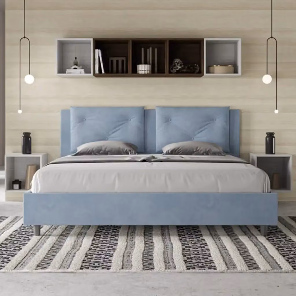 Letto contenitore imbottito Ityhome in microfibra azzurro L: 180 cm, P: 200 cm, H: 110 cm – 2