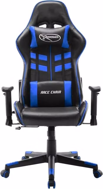 Sedia da Gaming Blu e Nera in Similpelle con Poggiatesta e Braccioli regolabili