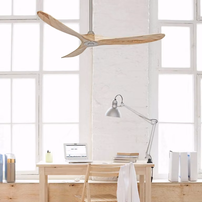 CasaFan Ventilatore da soffitto ECO GENUINO, cromato/legno chiaro, Ø 152 cm, silenzioso Genuino, Legno chiaro, Soggiorno / Sala da pranzo, Legno, Moderno
