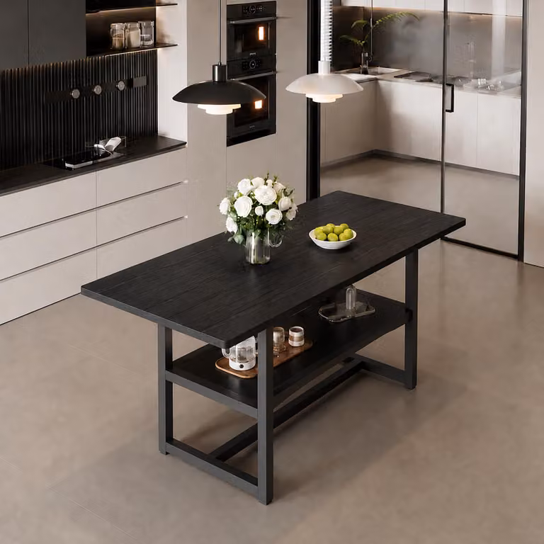 Tavolo da pranzo rettangolare, dimensioni 160x90x76 cm, design industriale, ripiano inferiore, per 4-6 persone (nero)