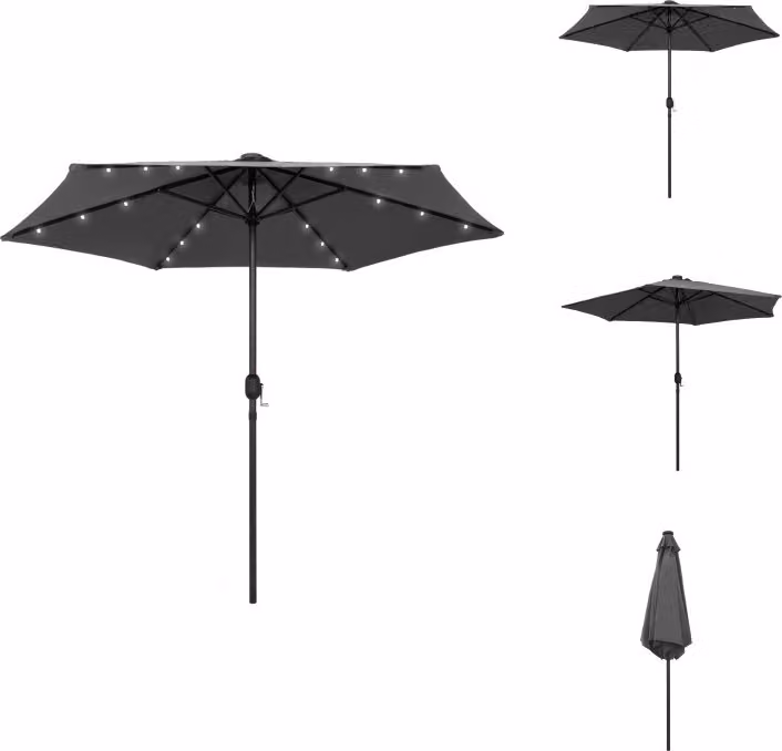 vidaXL Ombrellone con luci LED e asta in alluminio 270 cm antracite - Ombrelloni e tende da sole