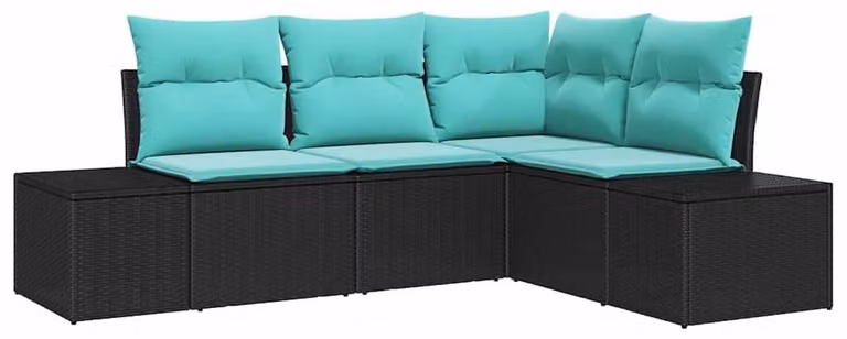 Set di divani da giardino, 4 pezzi, in rattan sintetico nero e turchese