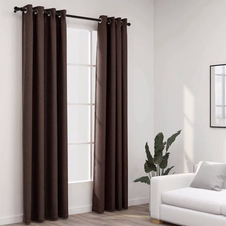 Set di 2 tende oscuranti vidaXL con effetto lino e occhielli, colore talpa, L 140 cm x H 245 cm