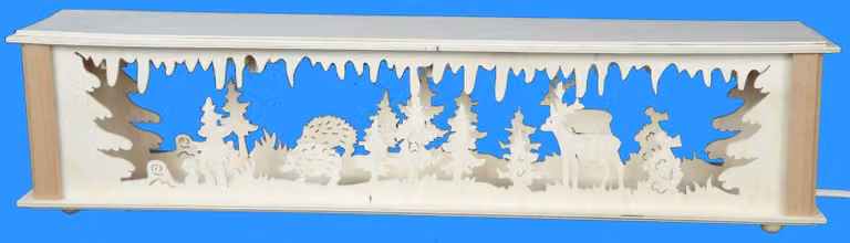 Aumento di livello per terrari, con decorazioni a forma di ricci e cervi, e illuminazione. Dimensioni: 52x10x10 cm. Nuovo