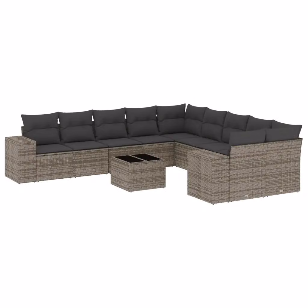 Set di divani da giardino vidaXL 11 pz in rattan grigio con cuscini e tavolino da esterno a forma di L – 2