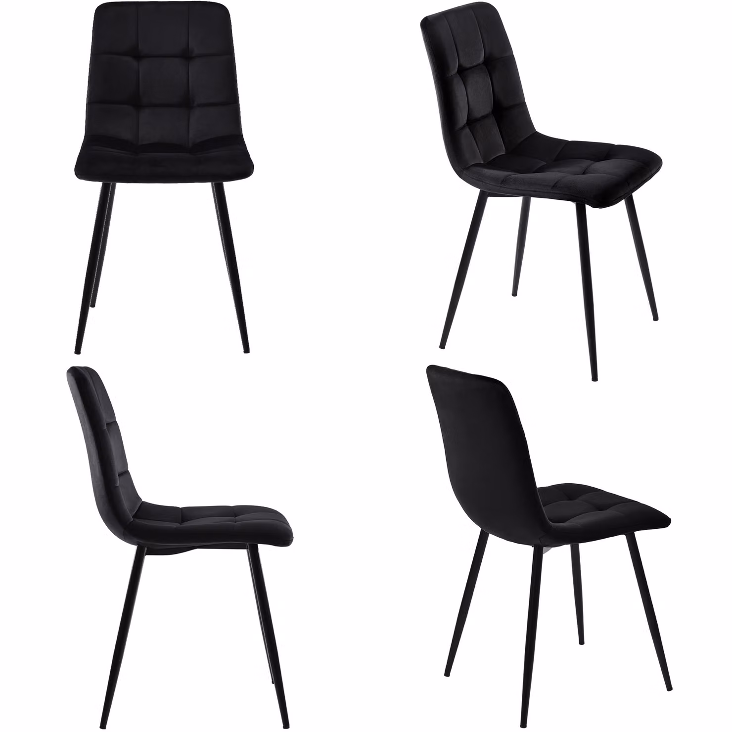 sedie da pranzo okwish set di 4 sedie imbottite con schienale, seduta in velluto e metallo, nero