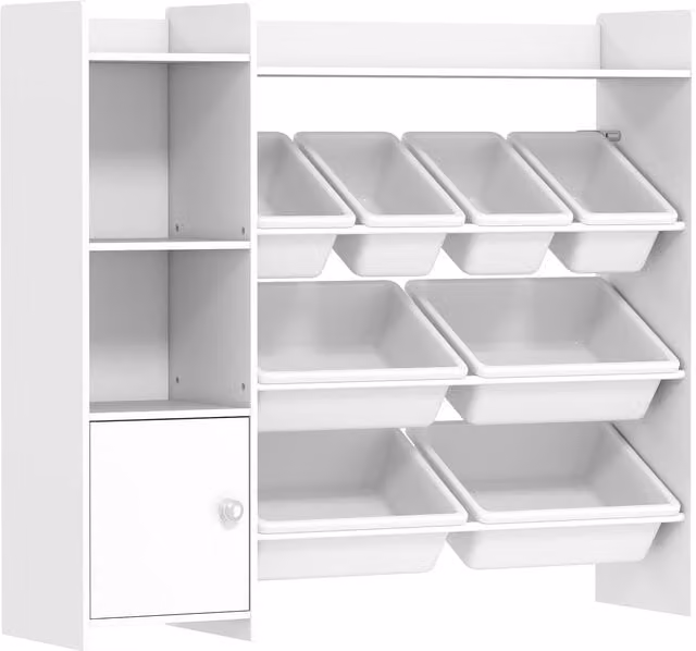 AIYAPLAY Mobile contenitore per bambini con 8 vaschette, scaffali e armadietto, bianco