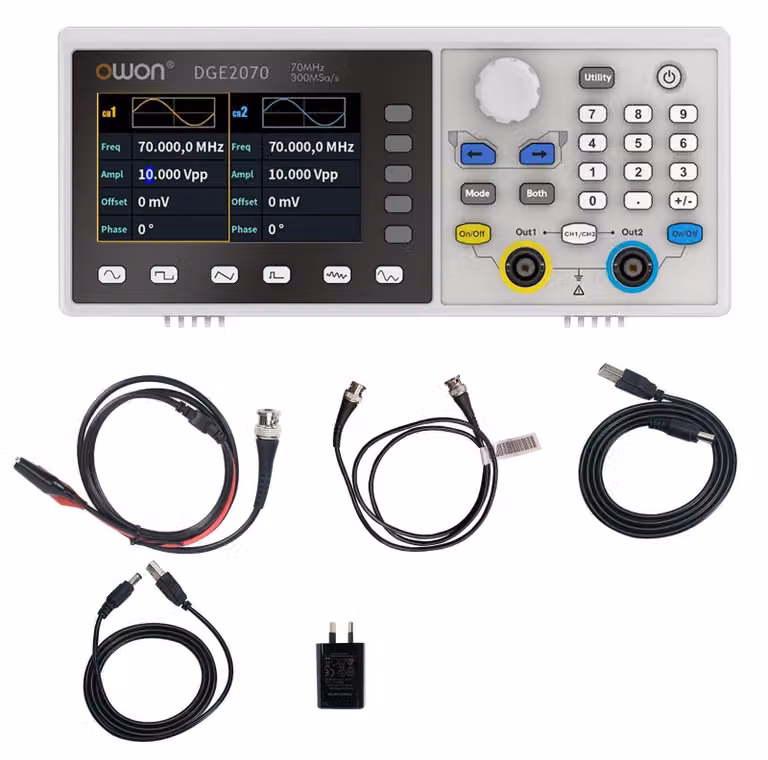 Generatore di forme d'onda portatile, a due canali, 70 MHz, 300 MSa/s, 14 bit