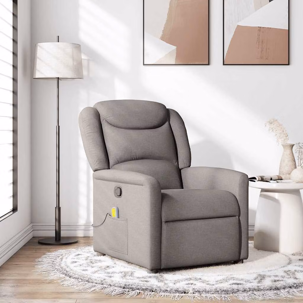 vidaXL Poltrona Reclinabile Relax in Tessuto Beige e Grigio con Braccioli e Regolazione Manuale