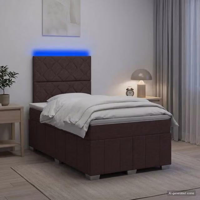 Letto Box Spring vidaXL con Materasso a Molle Pocket e Illuminazione LED, Colore Marrone e Bianco, L/P: 120 x 200 cm