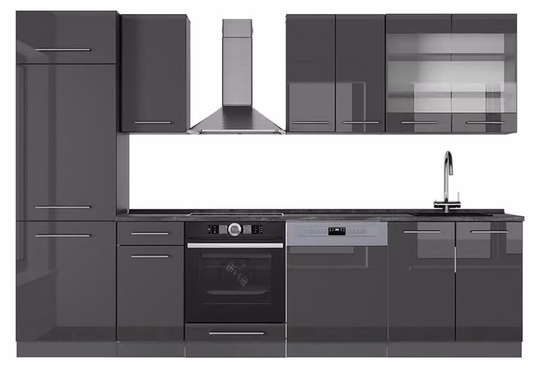 Cucina componibile Vicco Fame-Line Antracite lucido 300 cm , PL Antracite, Model 57250