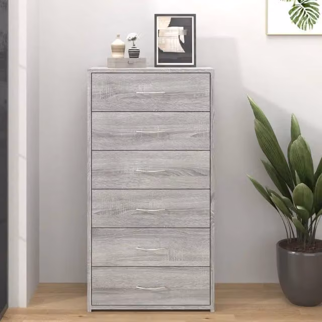 Credenza Buffet Armadio da Cucina Design Mania Grigio con 6 Cassetti in Legno Multistrato L: 50 cm, P: 34 cm, H: 96 cm – 1