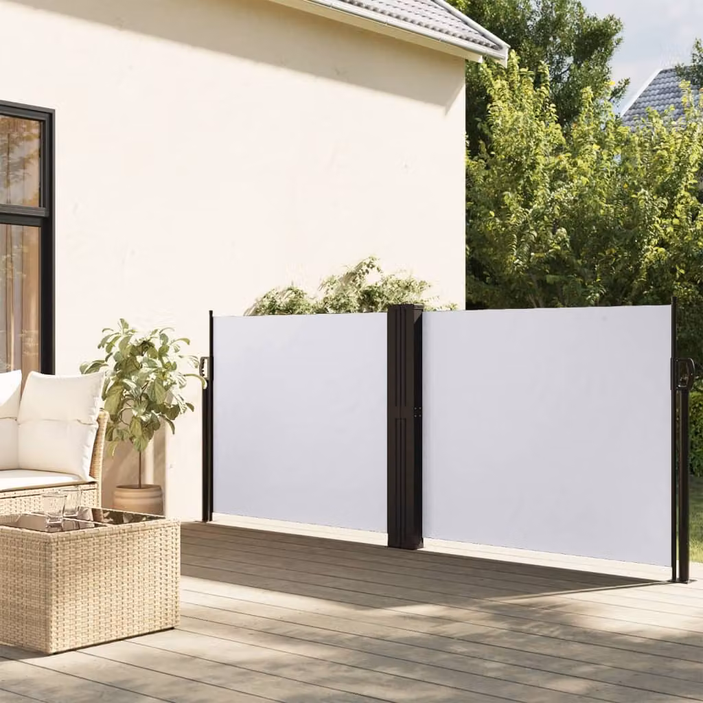 Tenda da Sole Laterale Retrattile vidaXL in Poliestere e Acciaio, Bianco, L: 600 cm, H: 140 cm