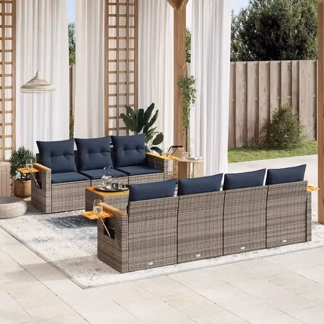 Set Divani da Giardino 8 pz con Cuscini Grigio in Polyrattan 3226649