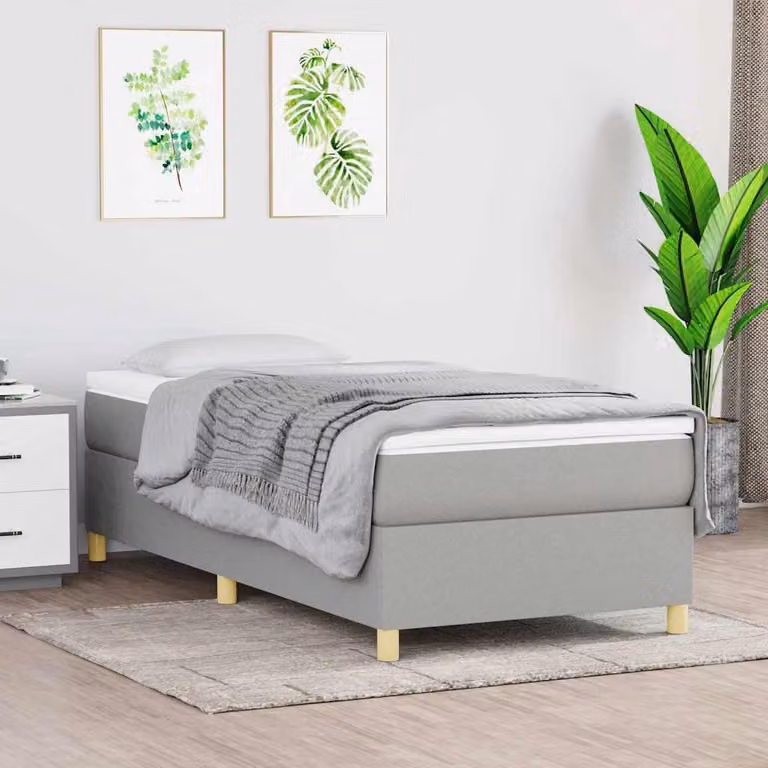 vidaXL Struttura Letto a Rete a Molle in Tessuto Grigio con Doghe Curvate L: 190 cm, P: 90 cm, H: 35 cm