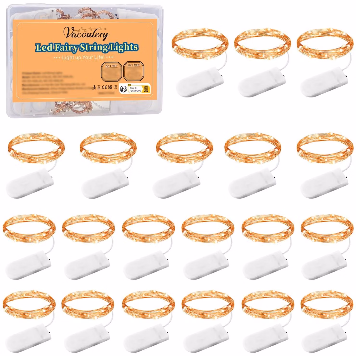 Catena luminosa, set da 20 elementi, lunghezza 1 metro, 10 LED, luce bianco caldo, alimentazione a batteria