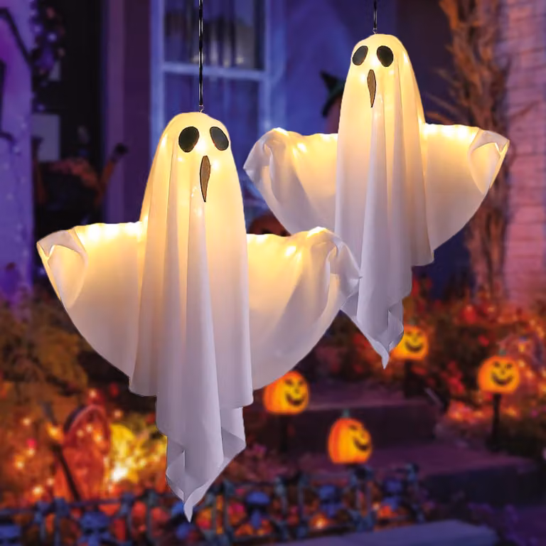 Set di decorazioni a LED a forma di fantasmi, confezione da 2 – 3 modalità di illuminazione, braccia mobili