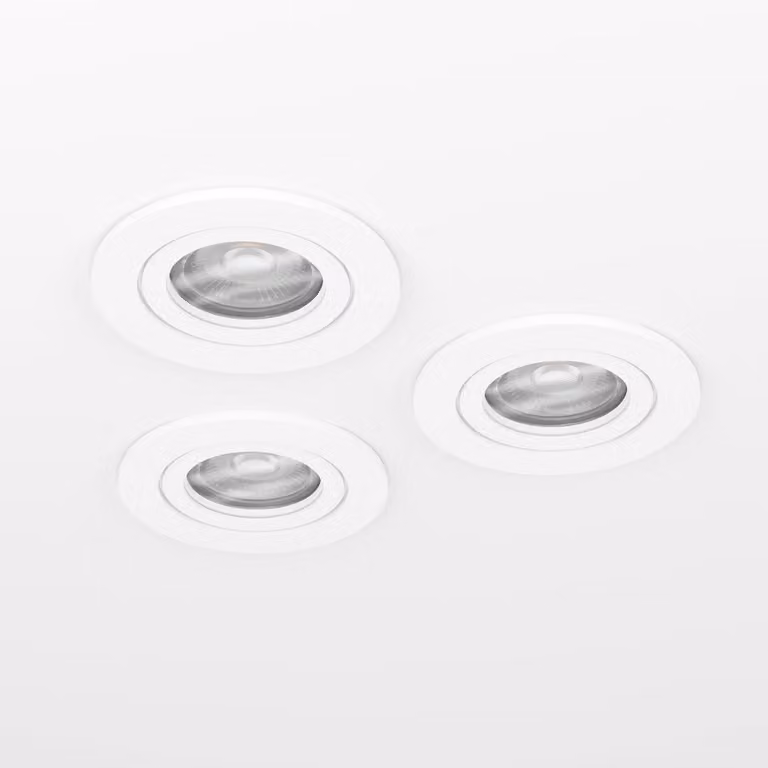 Set di 3 faretti LED da incasso Barranco, ideali per l'illuminazione del soggiorno. Faretti orientabili in plastica bianca, con luce bianca neutra, inclusi portalampada GU10