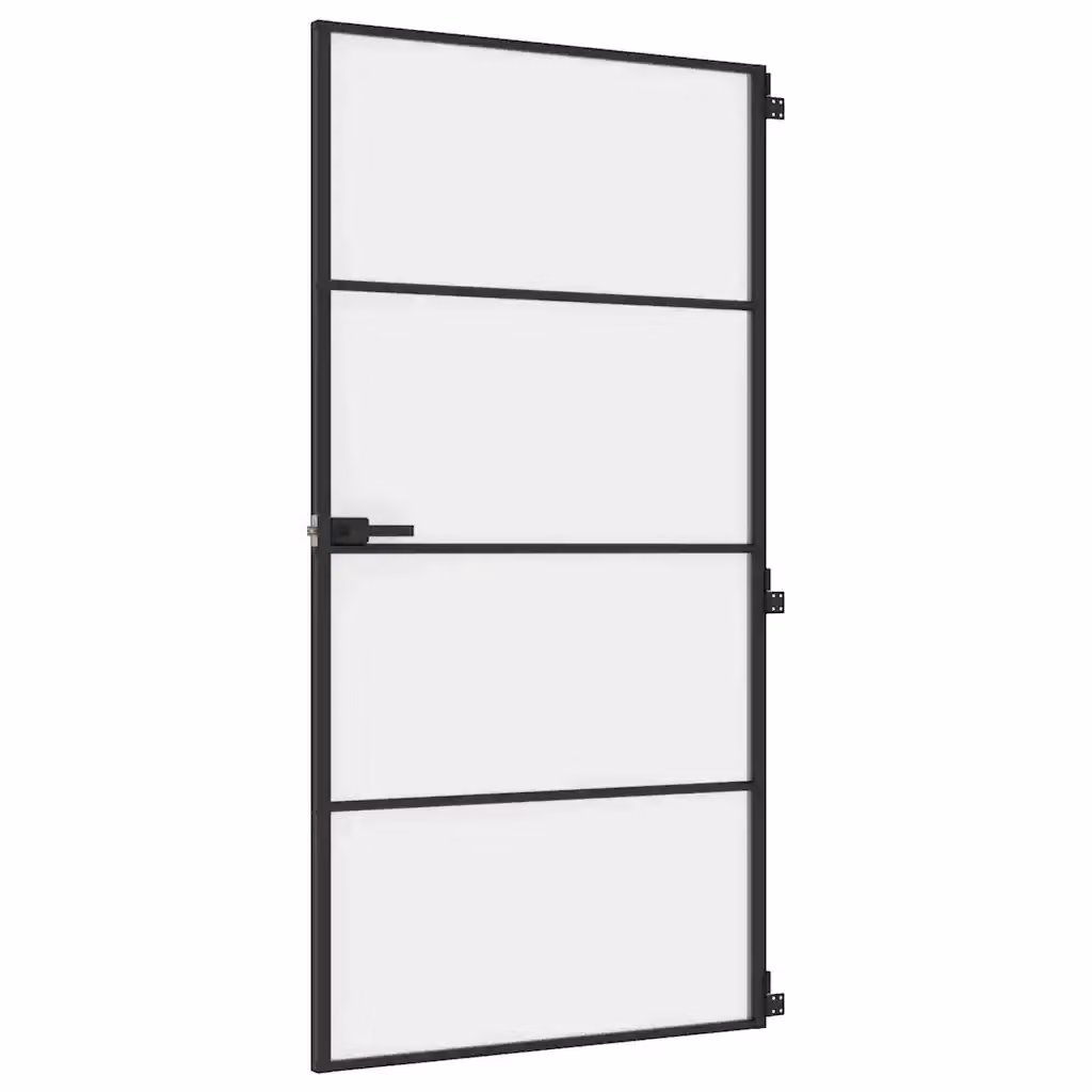 Porta Interna Scorrevole Reversibile vidaXL in Alluminio e Vetro Temperato, Colore Nero, L: 102,5 cm, H: 201,5 cm – 2