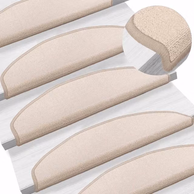 Set di 15 tappetini per scale autoadesivi semicircolari in polipropilene antiscivolo e fonoassorbenti, colore beige, design minimalista