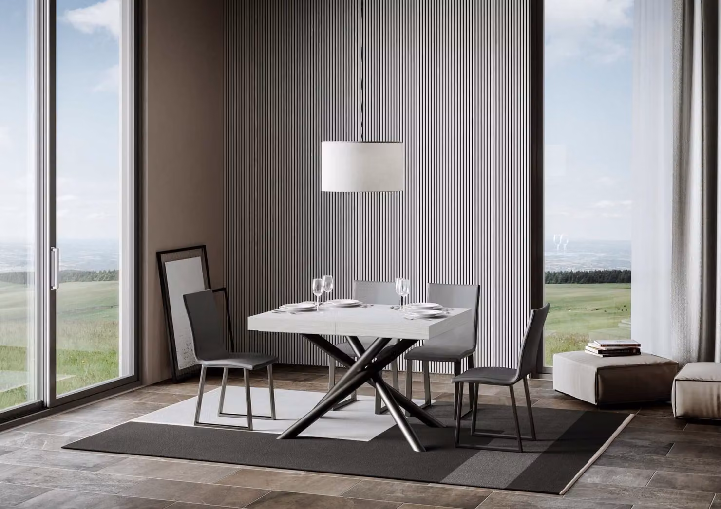 ITAMOBY - Tavolo allungabile 120/224x90 cm Famas bianco frassino gambe antracite