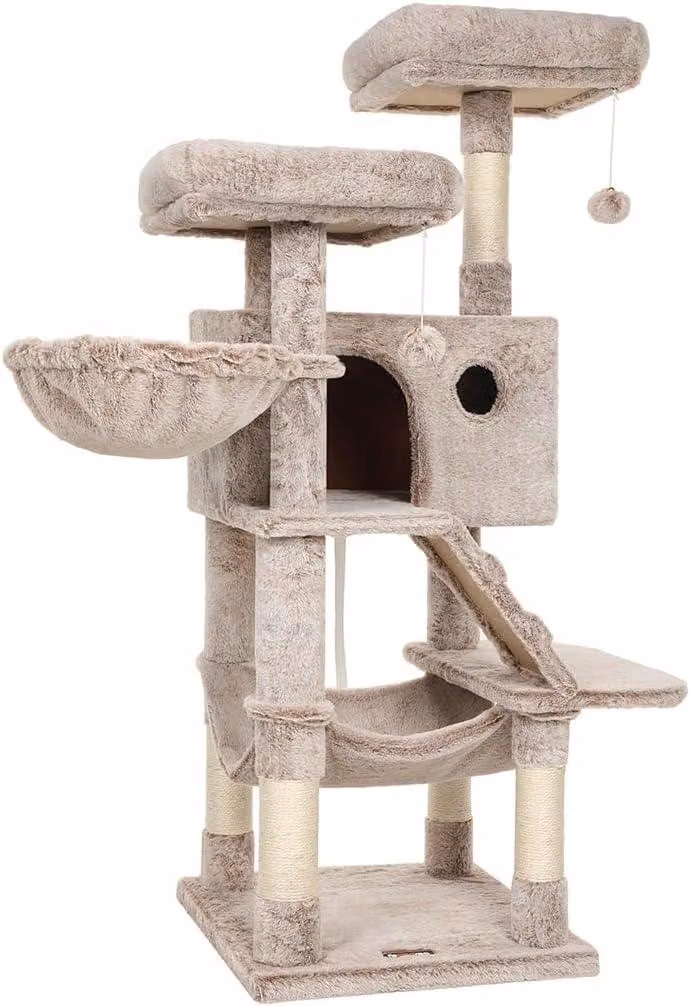 Albero per gatti con palo per affilare gli artigli - grande albero per gatti alto 135 cm con rivestimento morbido, rifugio accogliente e amaca