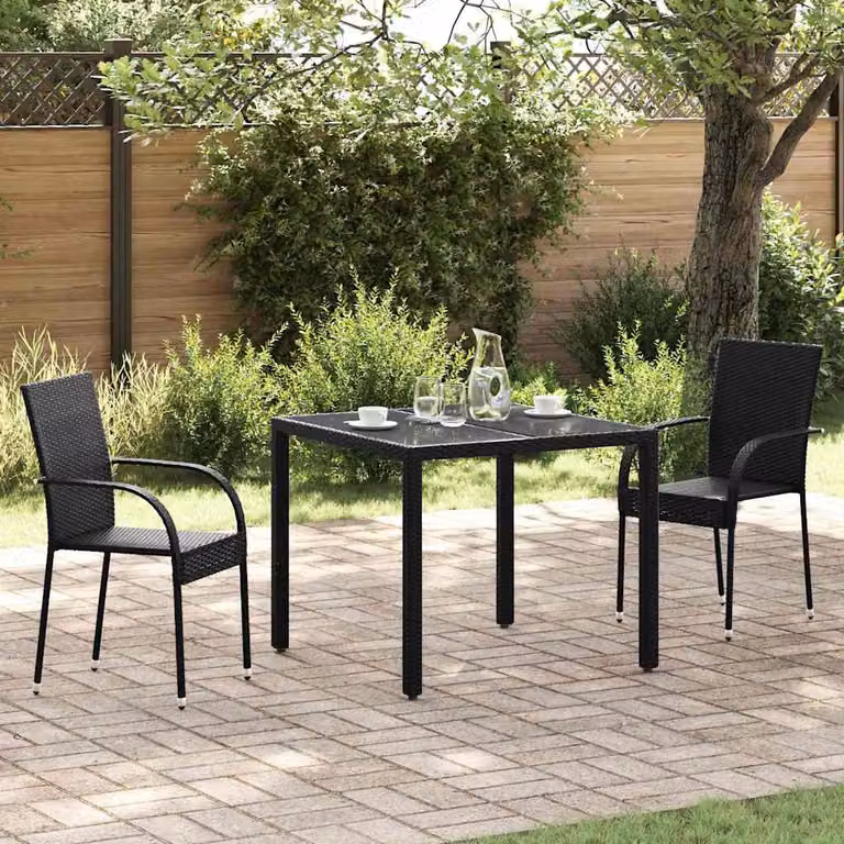 Set di 2 sedie da esterno impilabili vidaXL in polyrattan nero moderno con braccioli