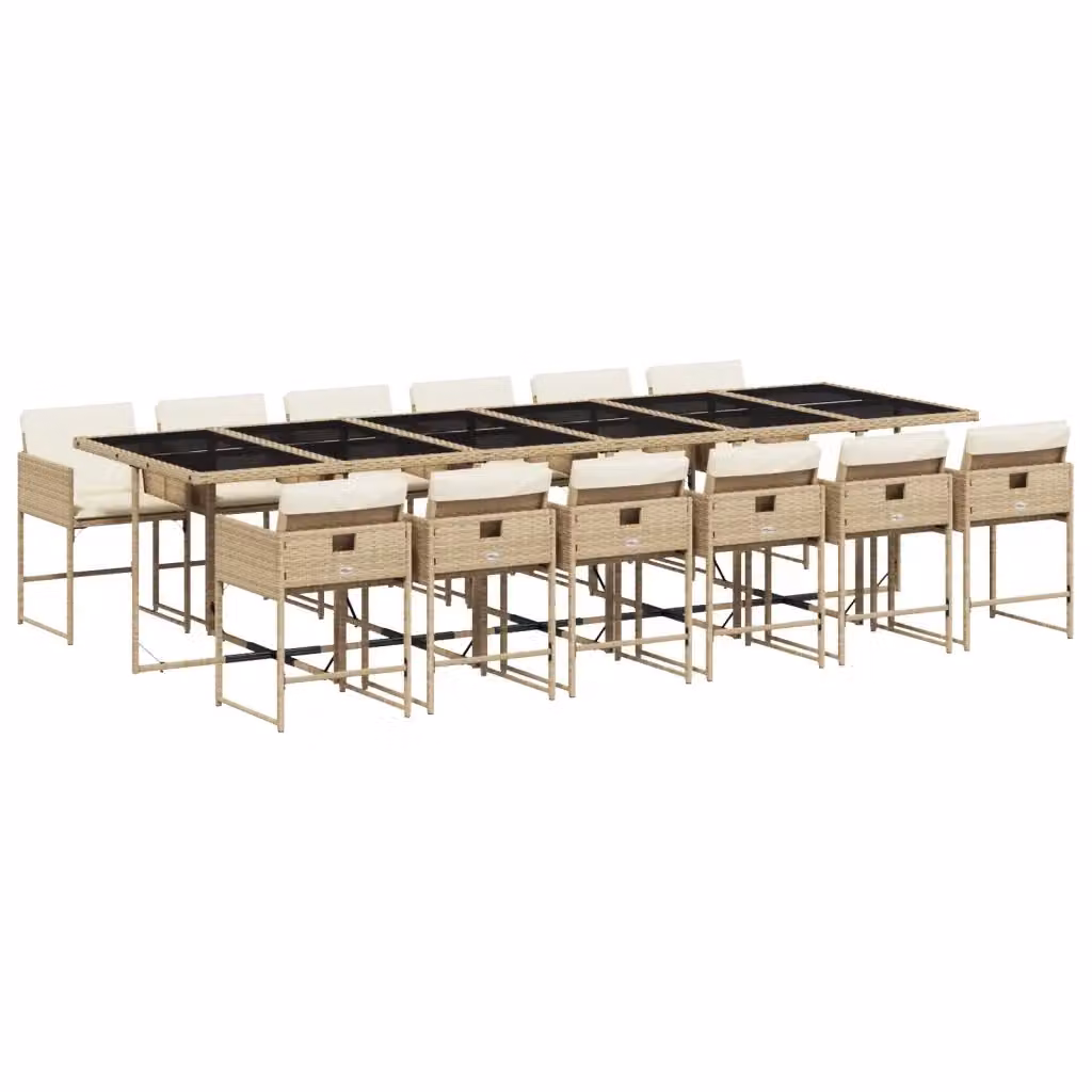 vidaXL Set da Pranzo da Giardino 13 pz in Polyrattan con Cuscini Beige e Piano in Vetro – 2