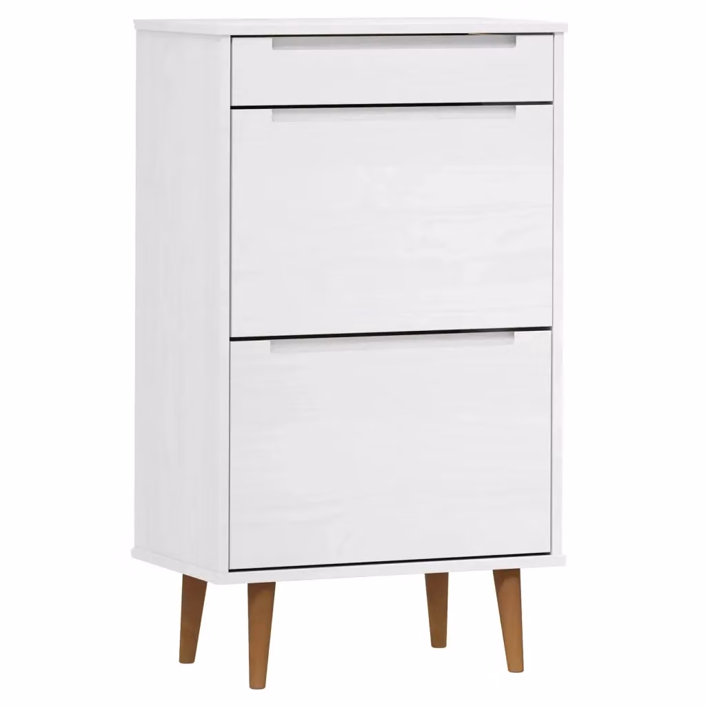 Scarpiera-Scaffale MOLDE Design Mania Bianca in Legno di Pino con Scomparti Basculanti L: 59,5 cm, P: 35 cm, H: 103 cm – 2