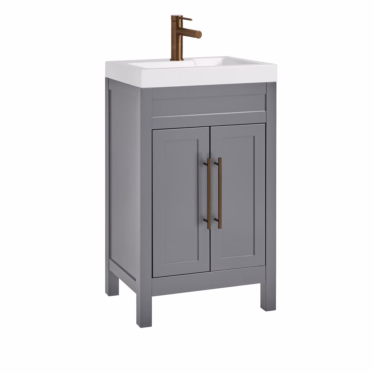 Mobile Bagno Grigio Chiaro da 500mm con Lavabo e Maniglia Moderna con Barra a T in Rame Satinato - Warwick
