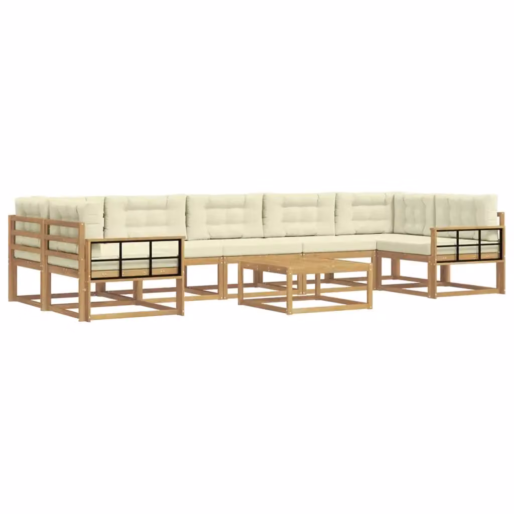 Set di divani da esterno a L con tavolino vidaXL in legno di acacia, Bianco e Beige – 2