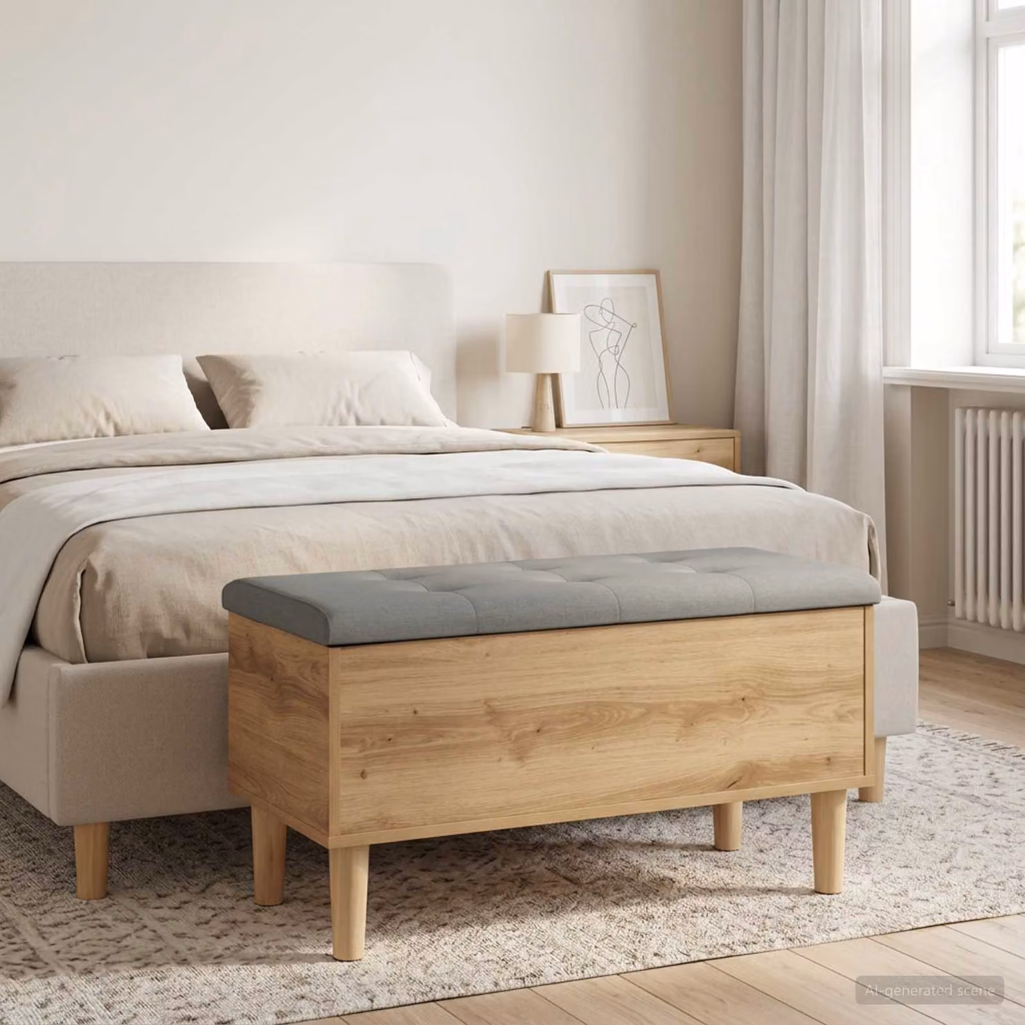 Panchina moderna con cuscino vidaXL in legno rovere, colori marrone e grigio, L 82 x P 42 x H 46 cm