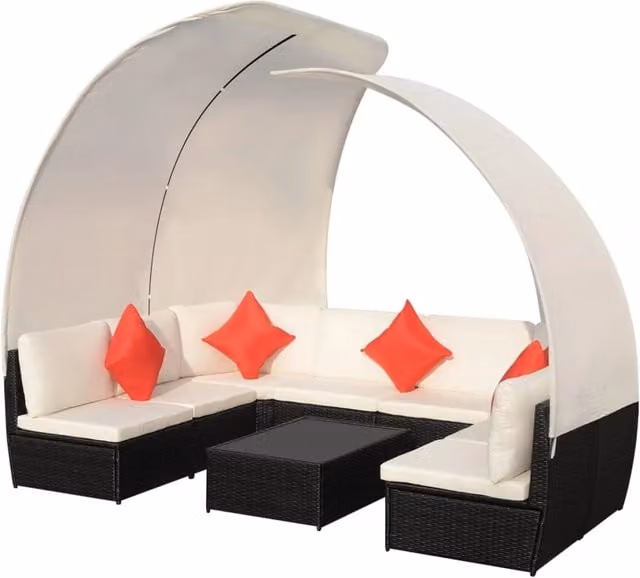 Set di mobili da giardino set di arredamento per esterni 9 pezzi con tettucci in polyrattan nero 02_0017887