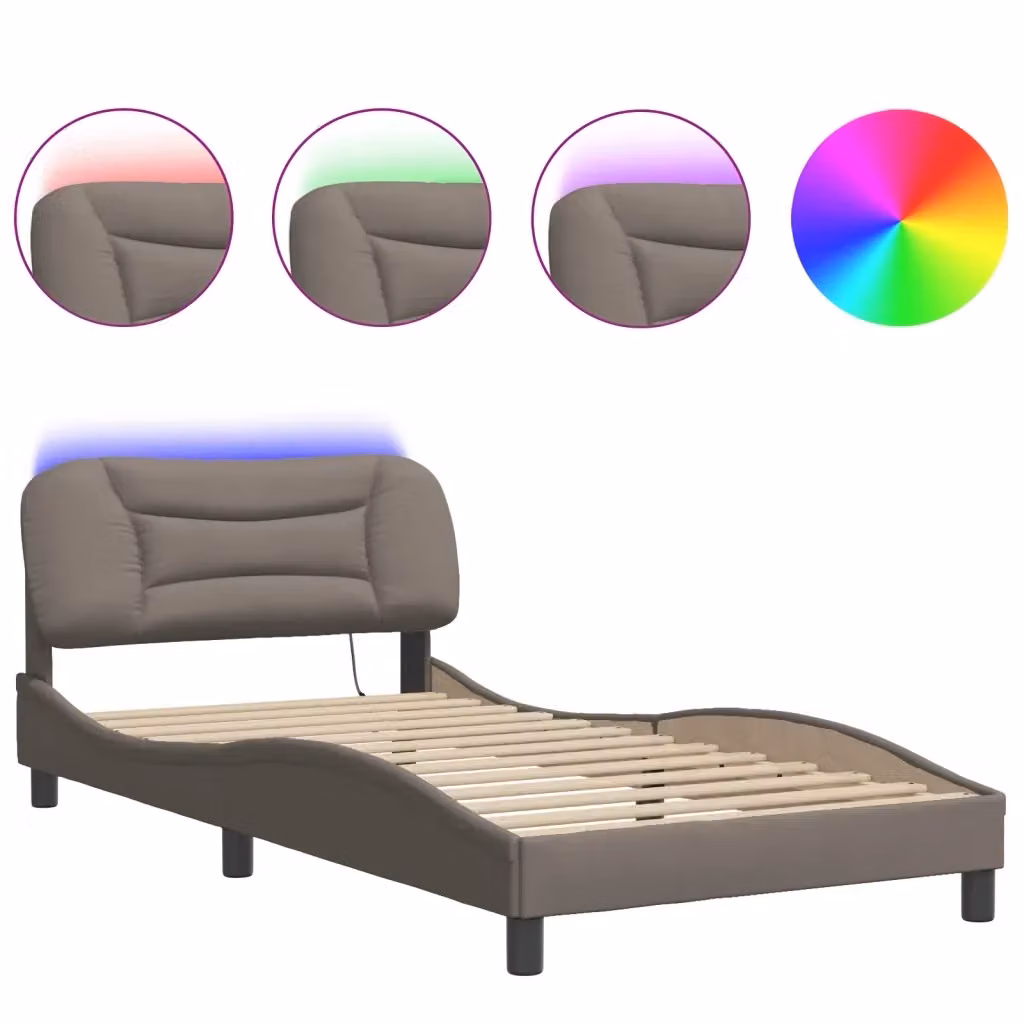 Giroletto vidaXL Hvar in tessuto con illuminazione LED e porta USB, Tortora, 100 x 200 cm – 2