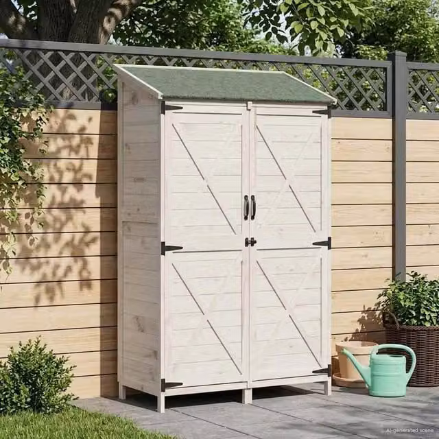 Rimessa Giardino Legno Pino Bianca 106x56x176.5cm Tetto Asfalto Ventilato per Attrezzi
