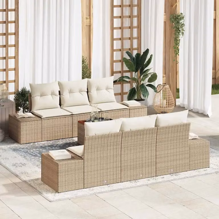 Set Divano da Giardino vidaXL 7 Pezzi Beige con Cuscini e Struttura in Metallo e Polyrattan a Forma di L