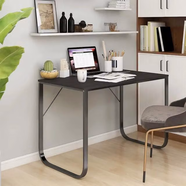 Scrivania per Computer vidaXL in Legno e Metallo Nera L: 110 cm, P: 60 cm, H: 73 cm