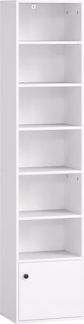 Libreria HOMCOM a 7 Livelli in Stile Moderno con Ripiani Regolabili e Anta, Bianco, L 40 cm x P 18 cm x H 180 cm