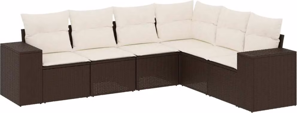 Set Divano da Giardino 6 pz con Cuscini Marrone in Polyrattan