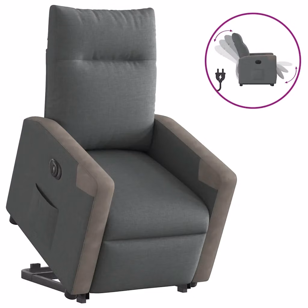 Poltrona Alzapersona Reclinabile Elettrica con Assistenza al Sollevamento in Tessuto Grigio per Senior – 2
