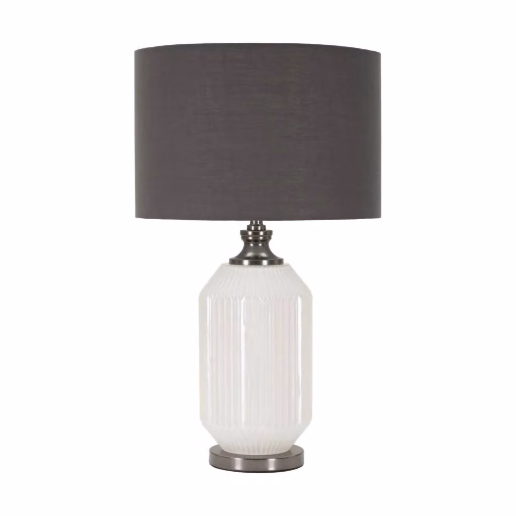 Lampada da tavolo Vidardo DMORA, luce da scrivania moderna in bianco e grigio, L: 37,5 cm, P: 37,5 cm, H: 65 cm – 2