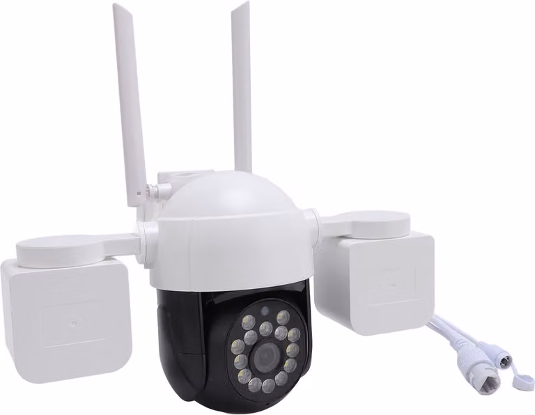 Telecamera di sorveglianza wireless con tre obiettivi, 6 MP, HD, 360 gradi, funzione pan/tilt, funzione intercomunicante a 2 vie, sorveglianza esterna con allarme spotlight integrato per la casa
