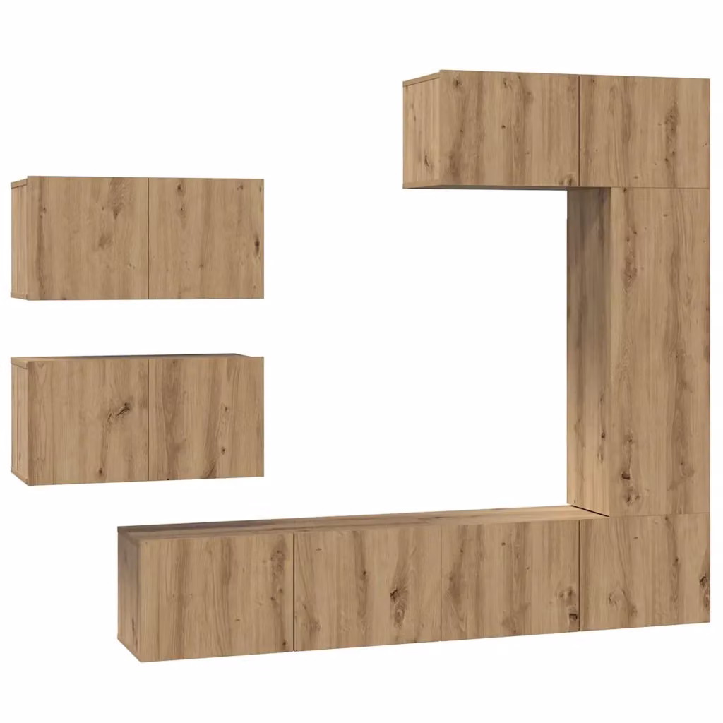 Set mobile TV moderno vidaXL in legno MDF color rovere marrone, 6 pezzi, da appendere a parete – 2