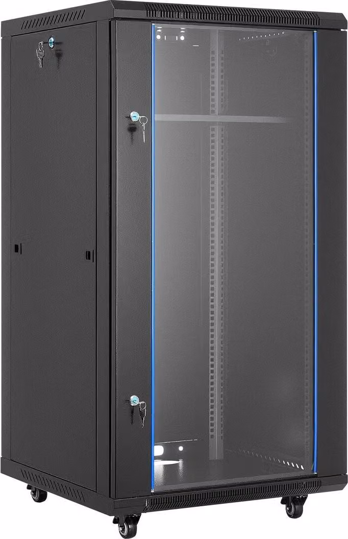 Armadio di rete 22U per montaggio a parete, profondità 600 mm, capacità di carico massima 136 kg. Armadio rack per server con porta in vetro temperato con serratura, pannelli laterali, rack per server per apparecchiature IT, dispositivi A/V.