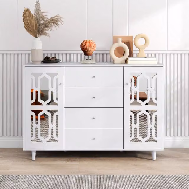 Credenza Bianca Lucida per Soggiorno e Sala da Pranzo L: 147,5 cm