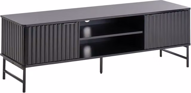Mobile TV BELIANI nero in stile moderno con vani portaoggetti, L: 140 cm, P: 40 cm, H: 46 cm